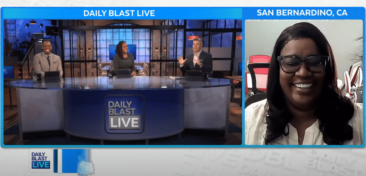 Kim Carter appearing as a guest on Daily Blast Live.
